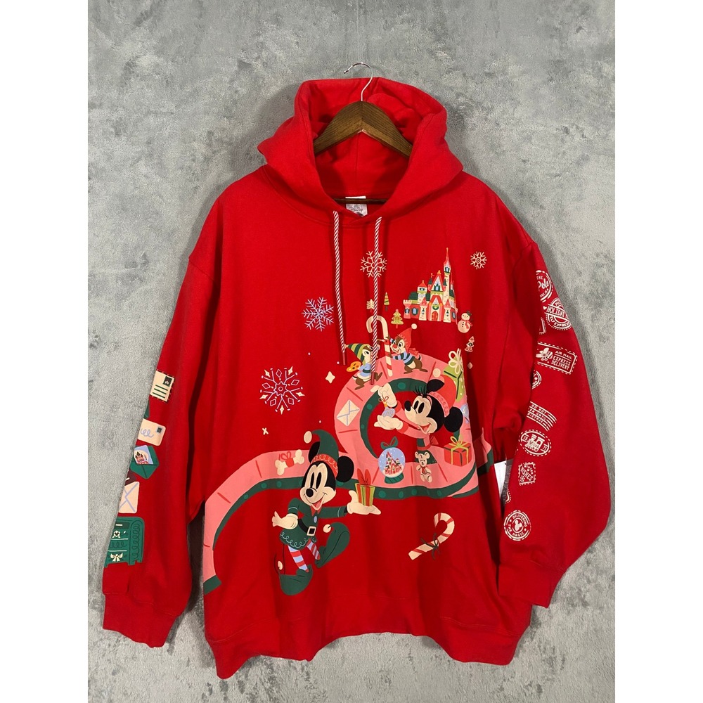 Disney Hoodie XXL Red Christmas Mickey Minnie Goofy Holiday Pullover Festive